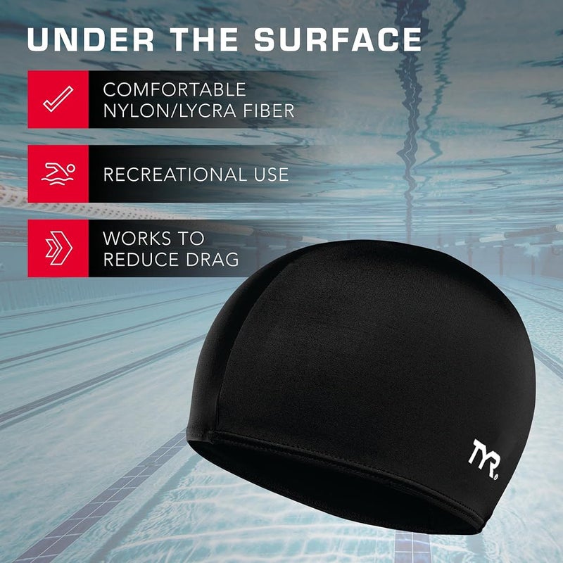 TYR Adult Lycra Fiber Swim Cap - Lightweight Warm Water Recreational Cap - Image 3