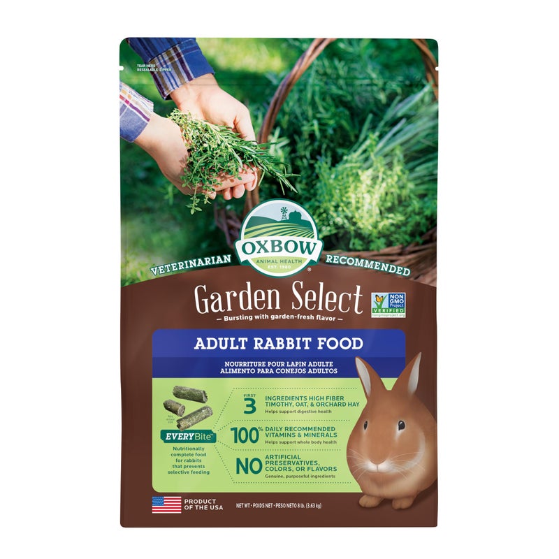 Oxbow Garden Select Rabbit Food, Adult, Made with Oxbow Timothy Hay for Rabbit, Bunny Food Pellets, Non-GMO, No Soy or Wheat, Small Animal Pet Products, Made in USA, High Fiber, 8 lb. Bag - Image 1