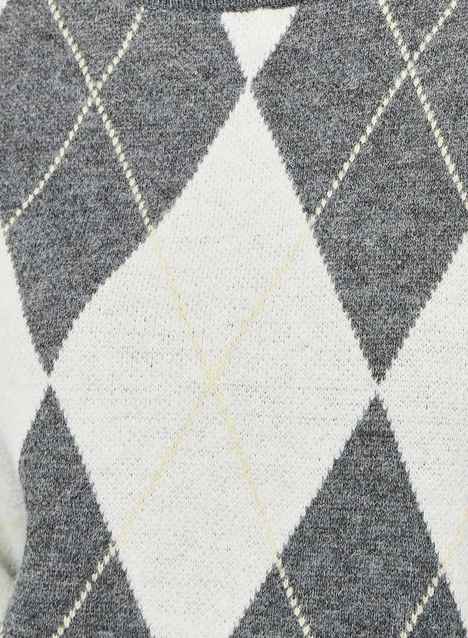 Styli Oversized Argyle Pattern Turtle Neck Sweater