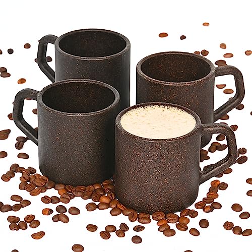 Eha Earth-Friendly Comfy Coffee Cup Set of 4 |200 ml| Made with Rice Husk & Bamboo Fibers | Microwave Safe | for Hot & Cold Coffee Mug, Tea & Milk |Coffee - Image 1