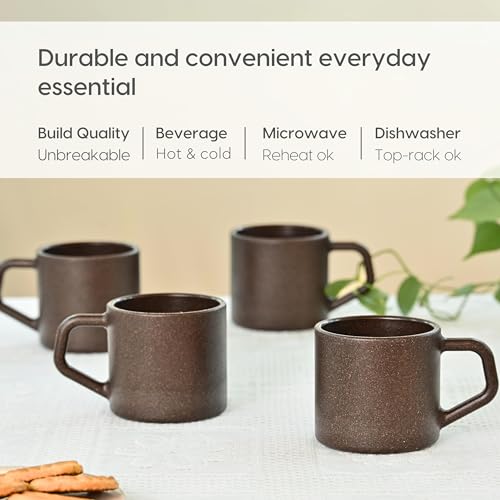 Eha Earth-Friendly Comfy Coffee Cup Set of 4 |200 ml| Made with Rice Husk & Bamboo Fibers | Microwave Safe | for Hot & Cold Coffee Mug, Tea & Milk |Coffee - Image 4