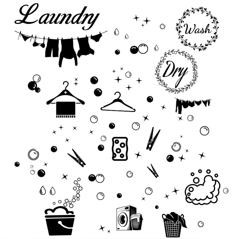 Creatcabin 4pcs غرفة الغسيل شارات جدار فينيل غسل اقتباس جاف ملصقات جدار جدار الجدار - Image 1