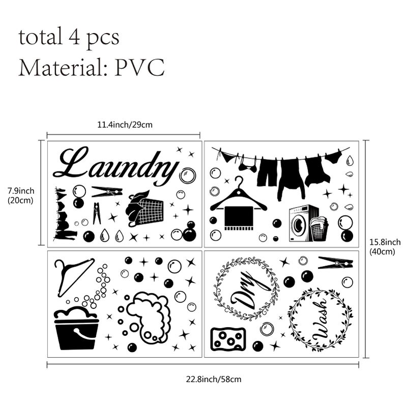 Creatcabin 4pcs غرفة الغسيل شارات جدار فينيل غسل اقتباس جاف ملصقات جدار جدار الجدار - Image 2