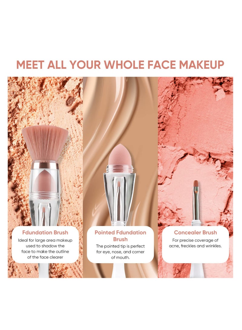 SYOSI, 3-In-1 Foundation Brush, Professional Makeup Brushes Set for Face Blush Liquid Powder Foundation, Portable Design Travel Makeup Brushes Set - Image 3