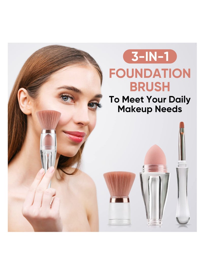 SYOSI, 3-In-1 Foundation Brush, Professional Makeup Brushes Set for Face Blush Liquid Powder Foundation, Portable Design Travel Makeup Brushes Set - Image 2