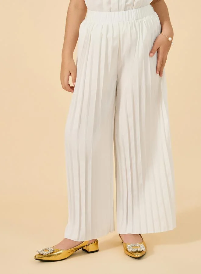 Styli Sleeveless Ruffled Top with Wide Leg Trousers Set