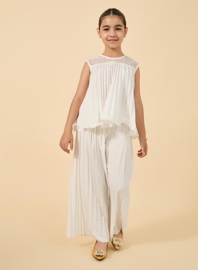 Styli Sleeveless Ruffled Top With Wide Leg Trousers Set - Image 1