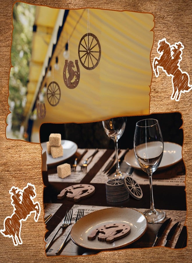 Junkin 36 Pieces Western Party Decorations Supplies 12 Mini Horseshoes 12 Wagon Wheels Crafts 12 Mini Hay Bales for Vintage Country Derby Good Luck Horseshoe Western Theme Party Favors - Image 3