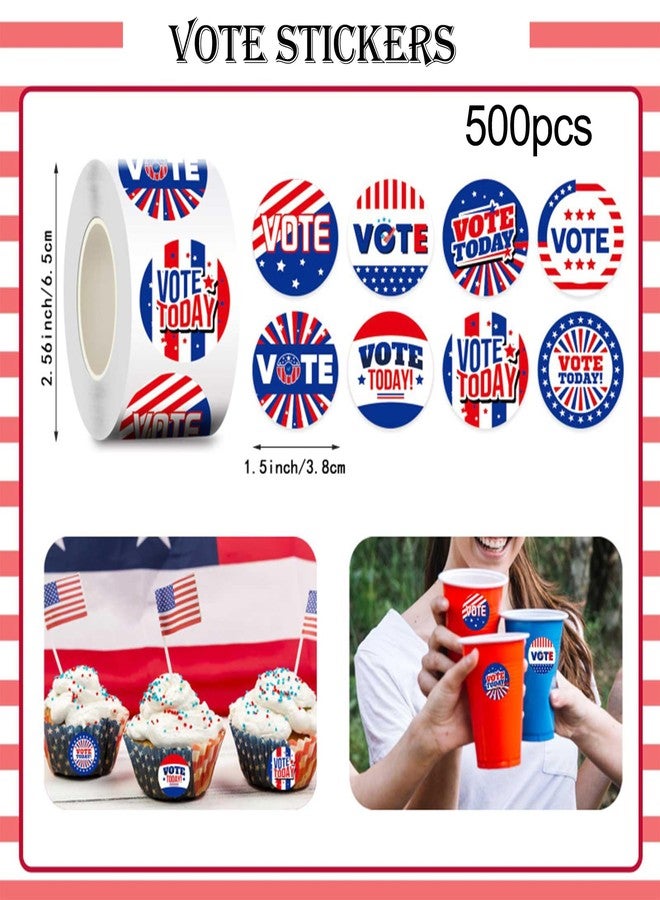 Qpout 500pcs Vote Stickers, 1 Roll I Voted Today Stickers, 1.5 Inch, 8 Styles, Patriotic Vote Decorations - Image 2