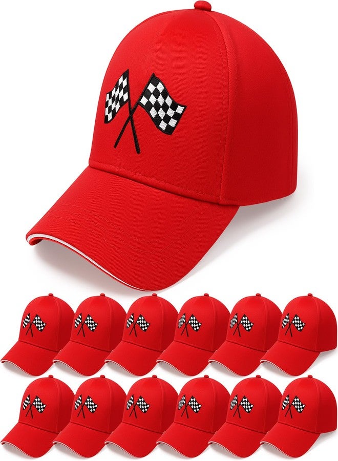 Skicuff مجموعة قبعات Skicuff المكونة من 12 قطعة مزينة بأعلام سيارات السباق، مثالية كهدايا للحفلات، قابلة للتعديل، مزينة بأعلام مربعة مطرزة، قبعات بيسبول، قبعات سباق للآباء. - Image 1