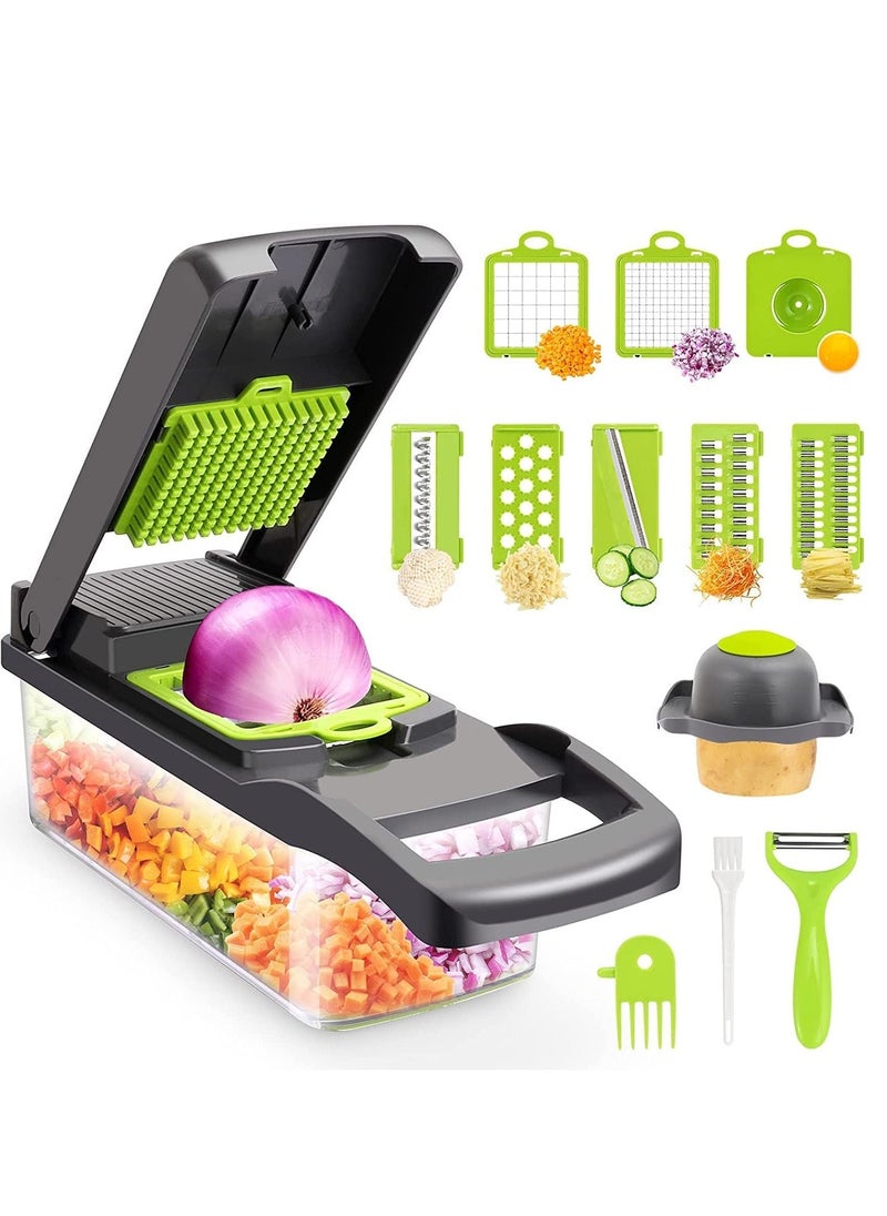 ELTRAZONE Vegetable chopper,senbowe multifunctional 13-in-1 food choppers onion chopper vegetable slicer cutter dicer veggie chopper with 8 blades,colander basket,container for salad potato carrot - Image 1