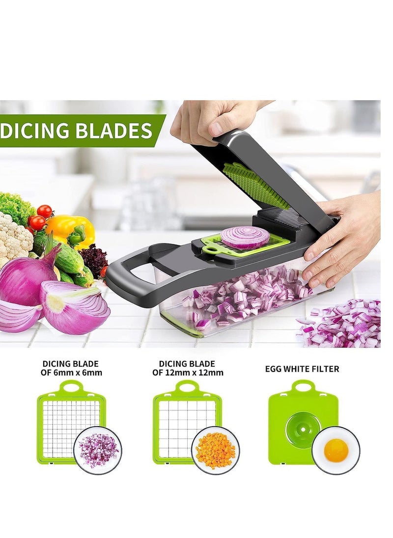ELTRAZONE Vegetable chopper,senbowe multifunctional 13-in-1 food choppers onion chopper vegetable slicer cutter dicer veggie chopper with 8 blades,colander basket,container for salad potato carrot - Image 3