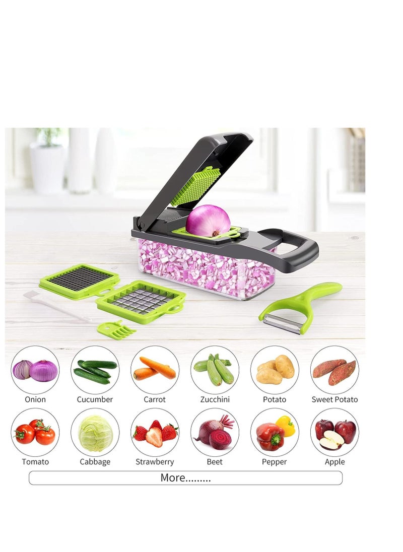 ELTRAZONE Vegetable chopper,senbowe multifunctional 13-in-1 food choppers onion chopper vegetable slicer cutter dicer veggie chopper with 8 blades,colander basket,container for salad potato carrot - Image 4