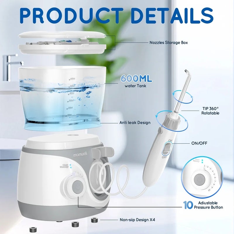 Mornwell Water Flosser With 8 Nozzles 600ml High-volume Home Electric Oral Irrigator For Care Cleaning Teeth Effectively - Image 4