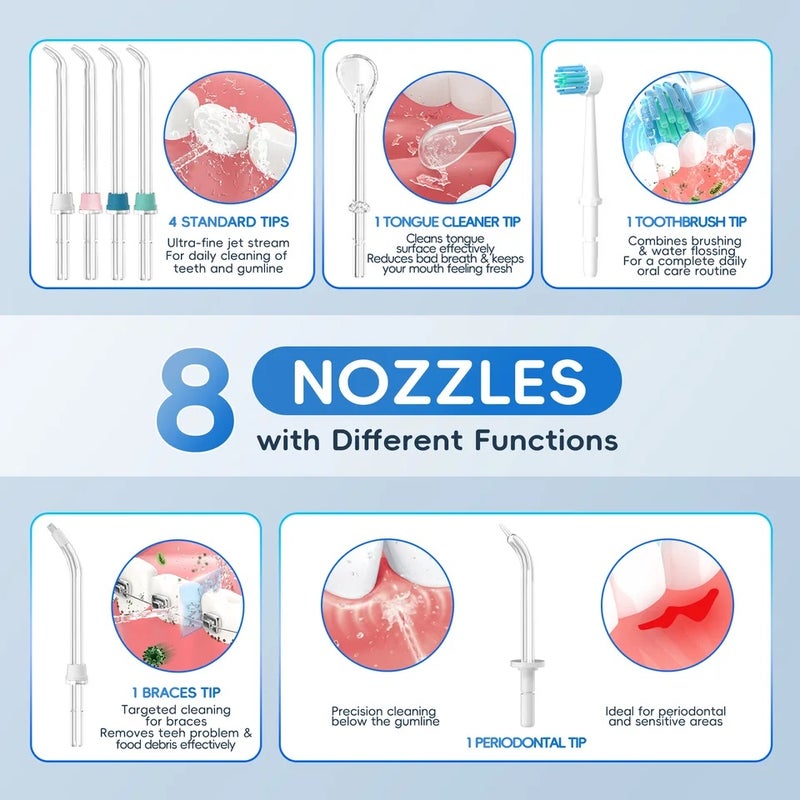 Mornwell Water Flosser With 8 Nozzles 600ml High-volume Home Electric Oral Irrigator For Care Cleaning Teeth Effectively - Image 5