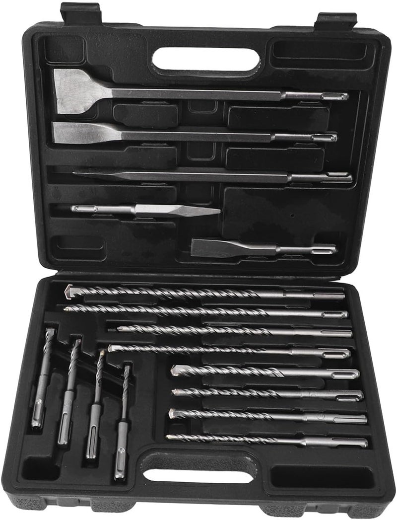 17Pcs Hammer Drill Chisel Bit Set, Electric Rotary Hammer Drill Bits for Concrete and Tile, Alloy Steel Chisels with Storage Box for Masonry Demolition and Home Renovation - Image 1