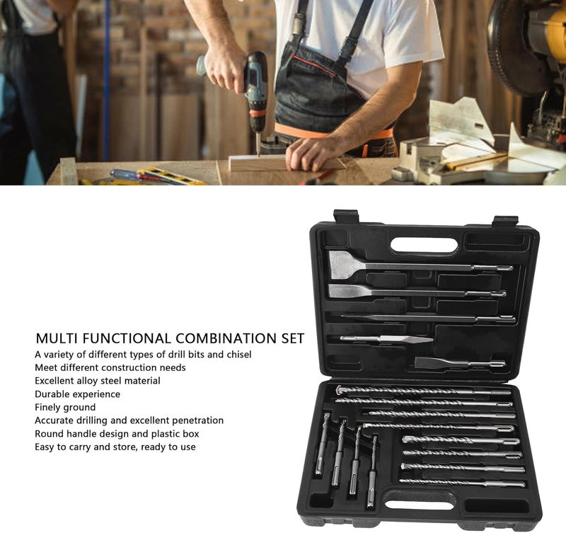 17Pcs Hammer Drill Chisel Bit Set, Electric Rotary Hammer Drill Bits for Concrete and Tile, Alloy Steel Chisels with Storage Box for Masonry Demolition and Home Renovation - Image 2