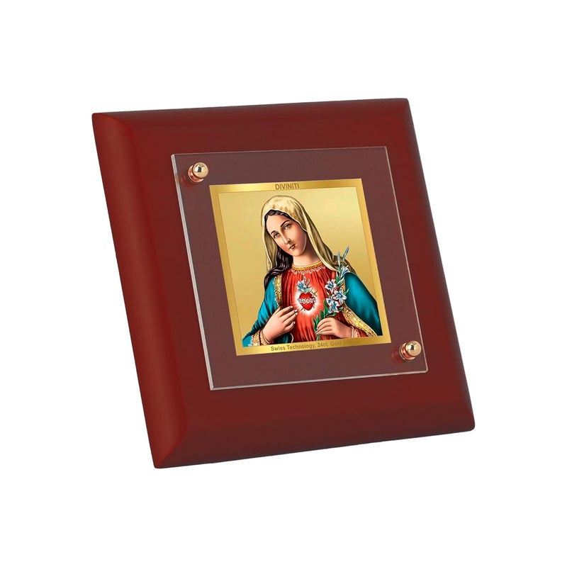 DIVINITI 24K Gold Plated Foil Mother Mary RectangleSquare Wall Photo FrameTable DecorMdf 1A Wooden Wall Photo Frame AndReligious Photo Frame Idol For PrayerGifts Items95Cm X 95Cm - Image 5