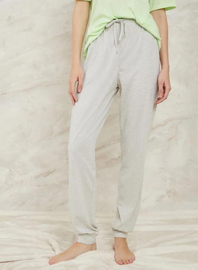 Styli Drop Shoulder Slogan Print T-Shirt & Cuff Pyjama Set