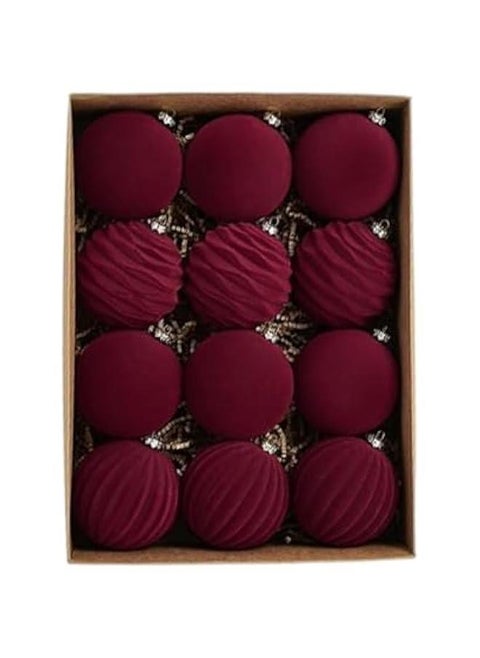 Velvet Balls Tree Decorations, 12 Bulk Flocked Tree Ball Ornaments, Hanging Ornaments Tree Decoration for Holiday Wedding