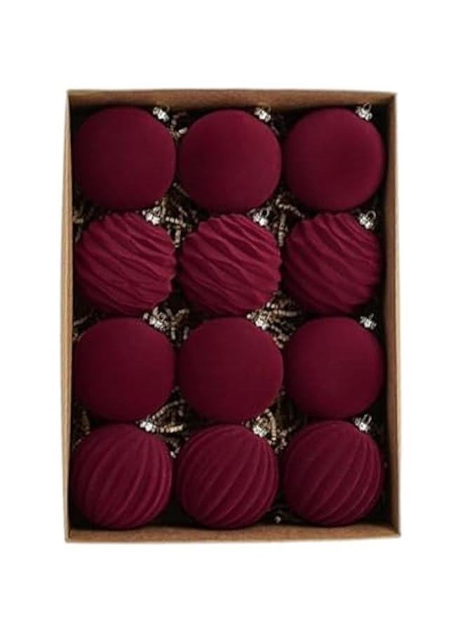 Velvet Balls Tree Decorations, 12 Bulk Flocked Tree Ball Ornaments, Hanging Ornaments Tree Decoration for Holiday Wedding