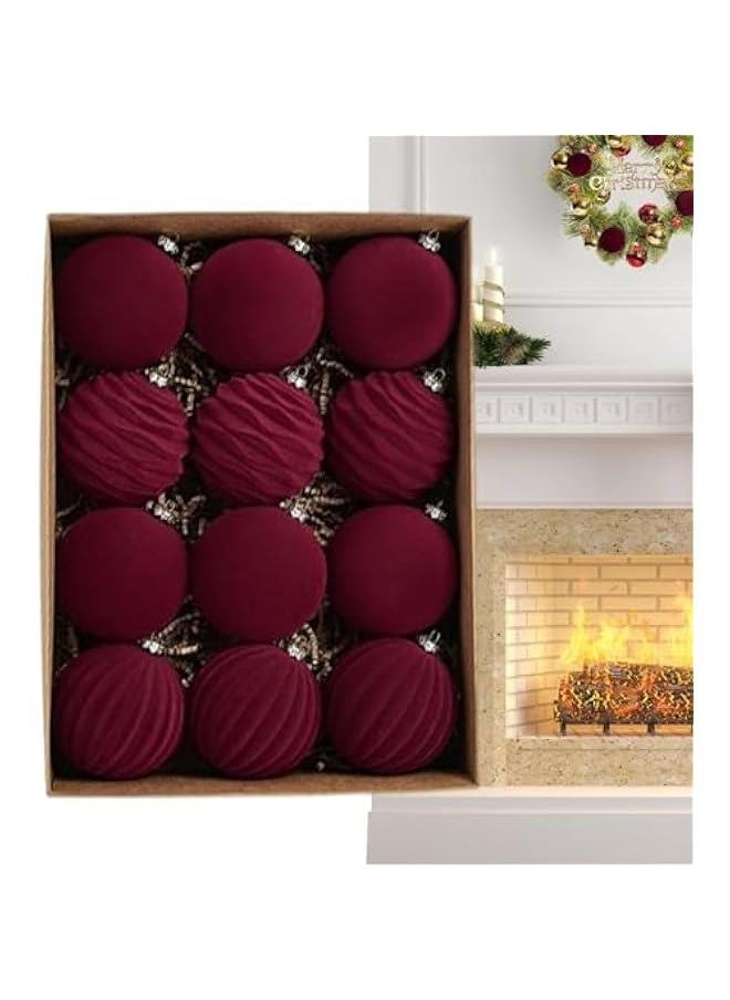 Velvet Balls Tree Decorations, 12 Bulk Flocked Tree Ball Ornaments, Hanging Ornaments Tree Decoration for Holiday Wedding
