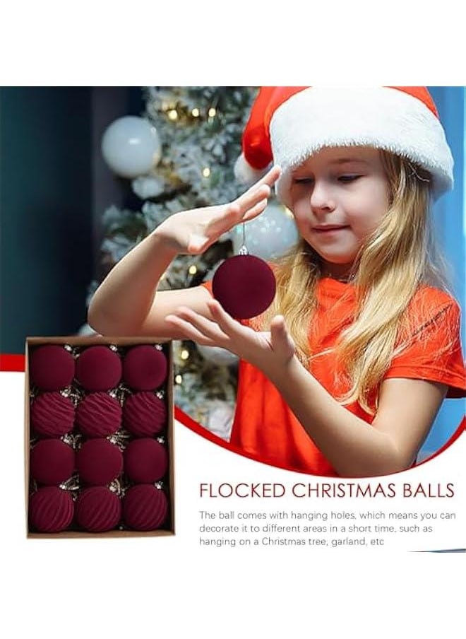 Velvet Balls Tree Decorations, 12 Bulk Flocked Tree Ball Ornaments, Hanging Ornaments Tree Decoration for Holiday Wedding