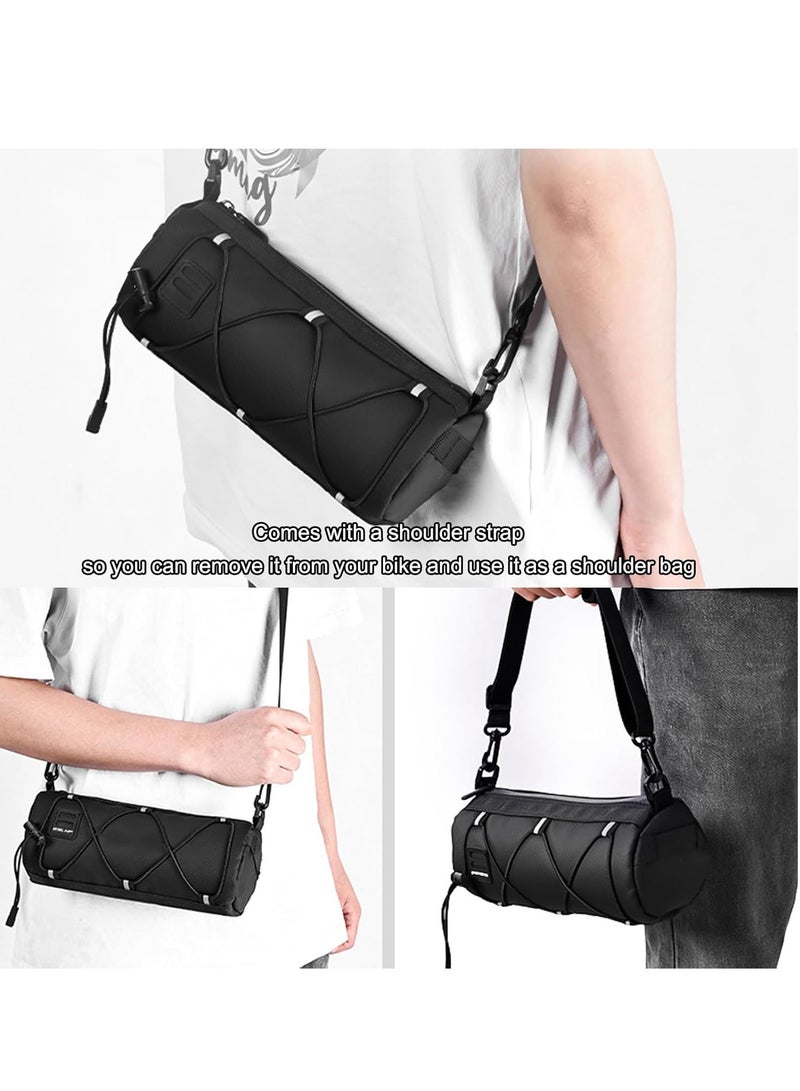 شو وو حقيبة مقود دراجة ذات سعة كبيرة، حقيبة لف مقبض دراجة مقاومة للماء، حقيبة تخزين مقود الدراجة، حقيبة أمامية للدراجة، حقيبة كتف مع حزام كتف قابل للإزالة - Image 4
