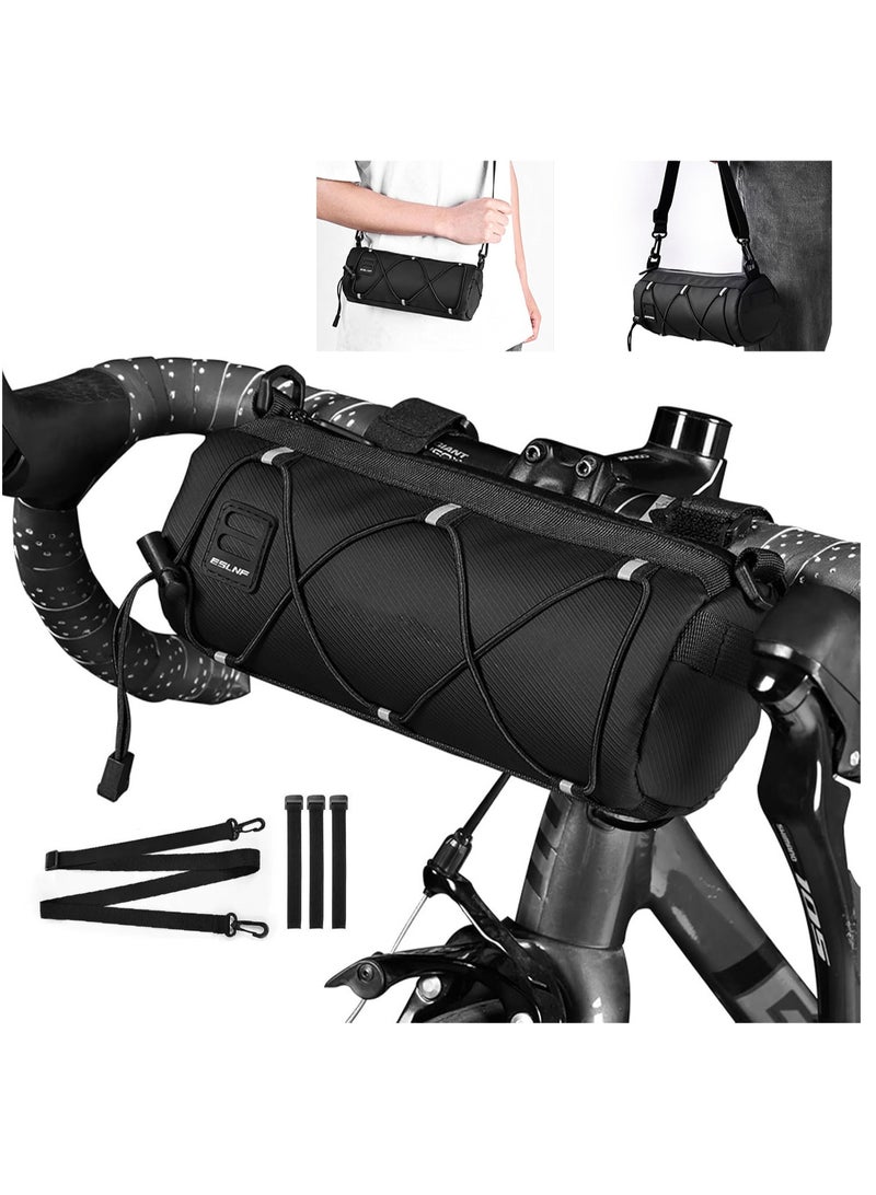 شو وو حقيبة مقود دراجة ذات سعة كبيرة، حقيبة لف مقبض دراجة مقاومة للماء، حقيبة تخزين مقود الدراجة، حقيبة أمامية للدراجة، حقيبة كتف مع حزام كتف قابل للإزالة - Image 1