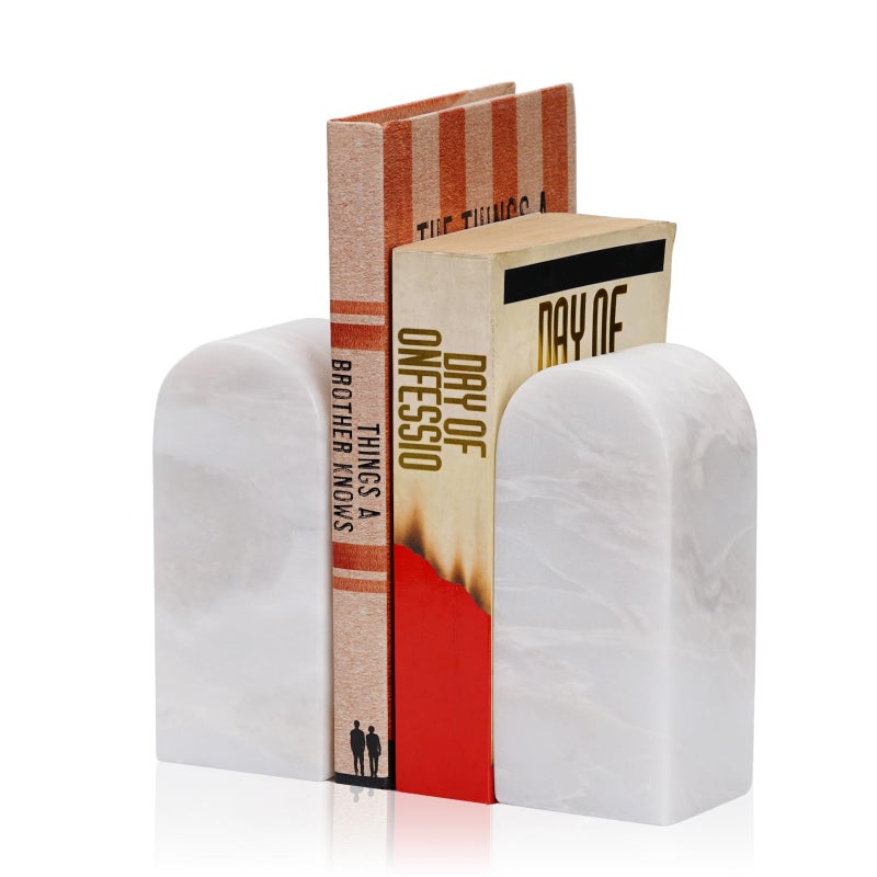 Koville African Natural Marble Bookends for Shelves Decorative Book Ends 7lbs HeavyDuty Marble Book Holders Bookshelf Apartment Decor for Normal BooksCDVideo GamesBianco Fiora