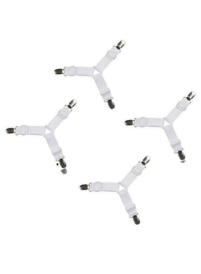 NIBEMINENT 4-Piece Adjustable Triangle Bed Sheet Fastener Set Polyester Blend White 10x10x5centimeter 
