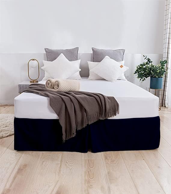 SLEEPINO Box Pleated Bed Skirt Queen Size 60x72 Inches 18 Inch Tailored Drop Easy Fit Queen Bed Center Corner Pleats Navy Blue