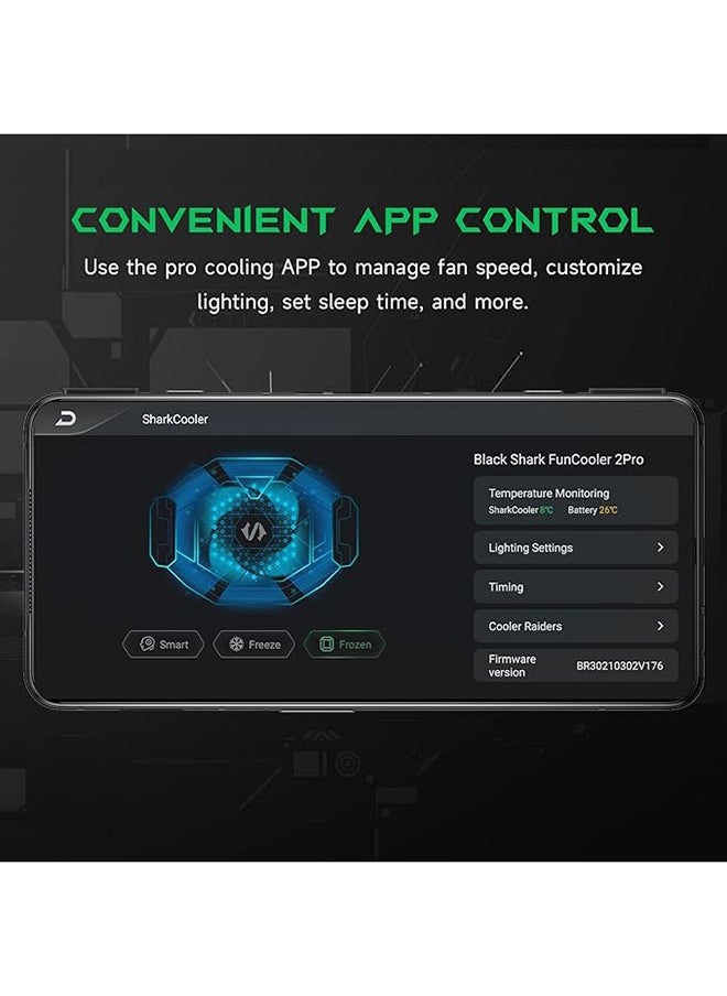 BLACK SHARK - Black Shark Phone Cooler, FunCooler 2 Pro, Gaming Cooling Fan Phone Cooler with RGB Lighting, LED Temperature Display, Sleep Timer, Fan Speed Settings - Image 1