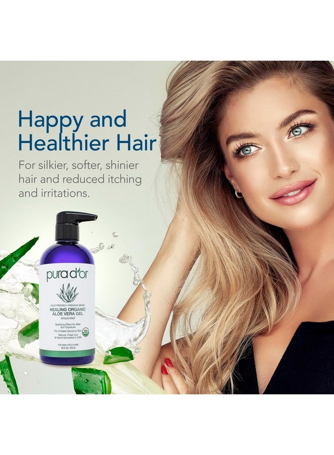 Pura d'or 16 Oz Organic Aloe Vera Gel Unscented All Natural Zero Artificial Preservatives Deeply Hydrating & Moisturizing Sunburn, Bug Bites, Rashes, Small Cuts, Eczema Relief Skin & Hair - Image 5