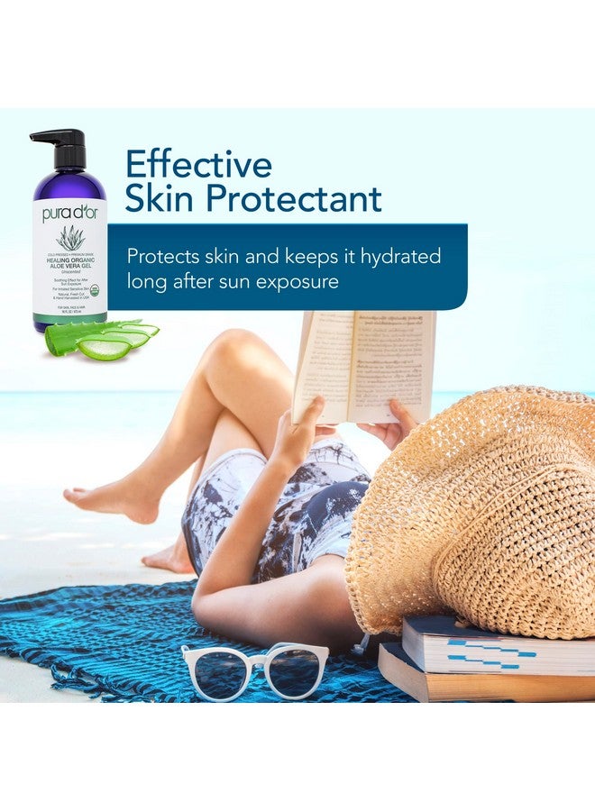 Pura d'or 16 Oz Organic Aloe Vera Gel Unscented All Natural Zero Artificial Preservatives Deeply Hydrating & Moisturizing Sunburn, Bug Bites, Rashes, Small Cuts, Eczema Relief Skin & Hair - Image 4