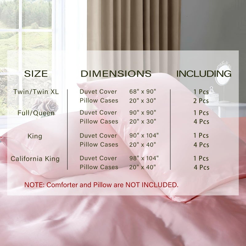 P Pothuiny 5 Pieces Satin Duvet Cover Full/Queen Size Set, Luxury Silky Like Blush Pink Duvet Cover Bedding Set with Zipper Closure, 1 Duvet Cover + 4 Pillow Cases (No Comforter) - Image 2