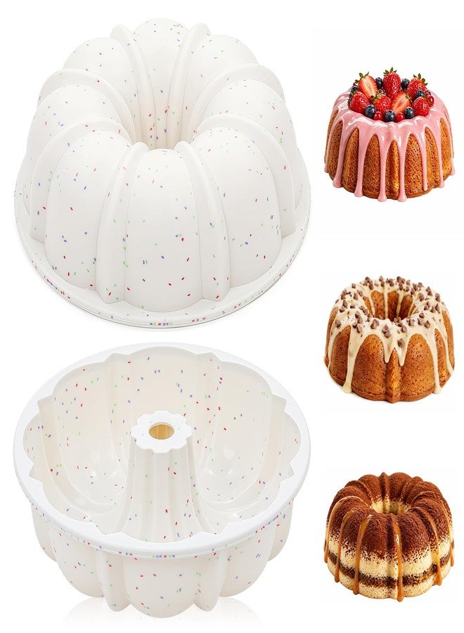 Vinino 9.6" Silicone Fluted Tube Cake Pans with Metal Reinforced Frame, 2 Packs Pound Cake Pan Mold, BPA Free Silicone Cake Pans for Bread, Jello, Gelatin, Flan - Image 1
