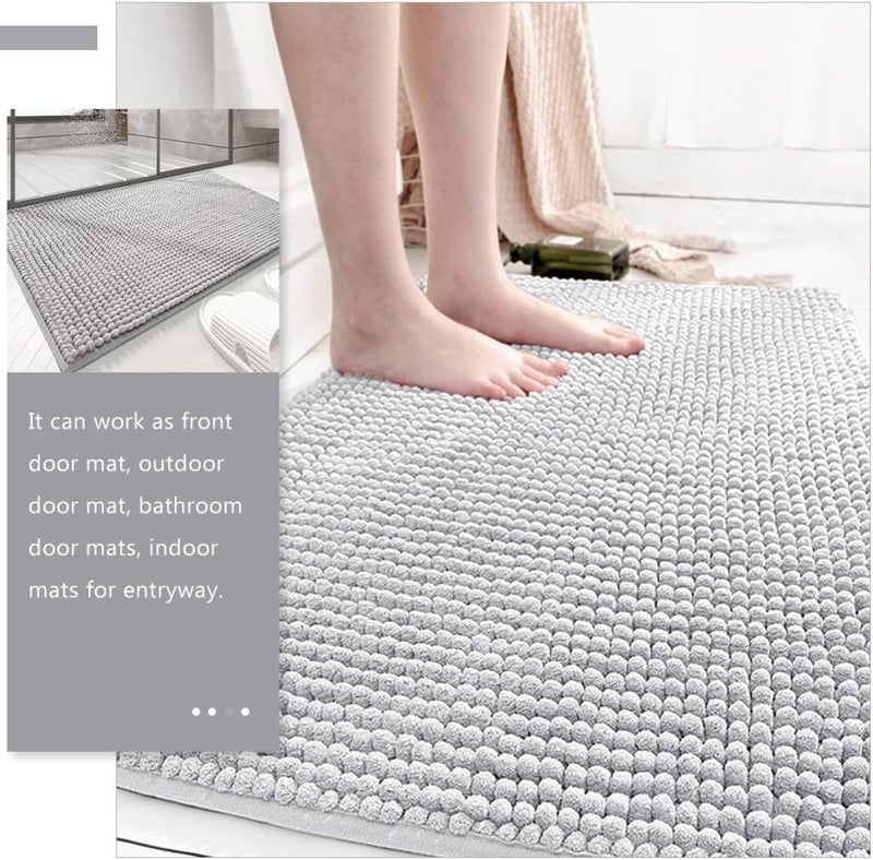Short Pile Chenille Bathroom Rug 40x60cm Light Grey Water Absorbent Non-Slip Bath Mat for Entryway and Toilet Floor, Washable Absorbent Door Mat for Home Bathroom - Image 4