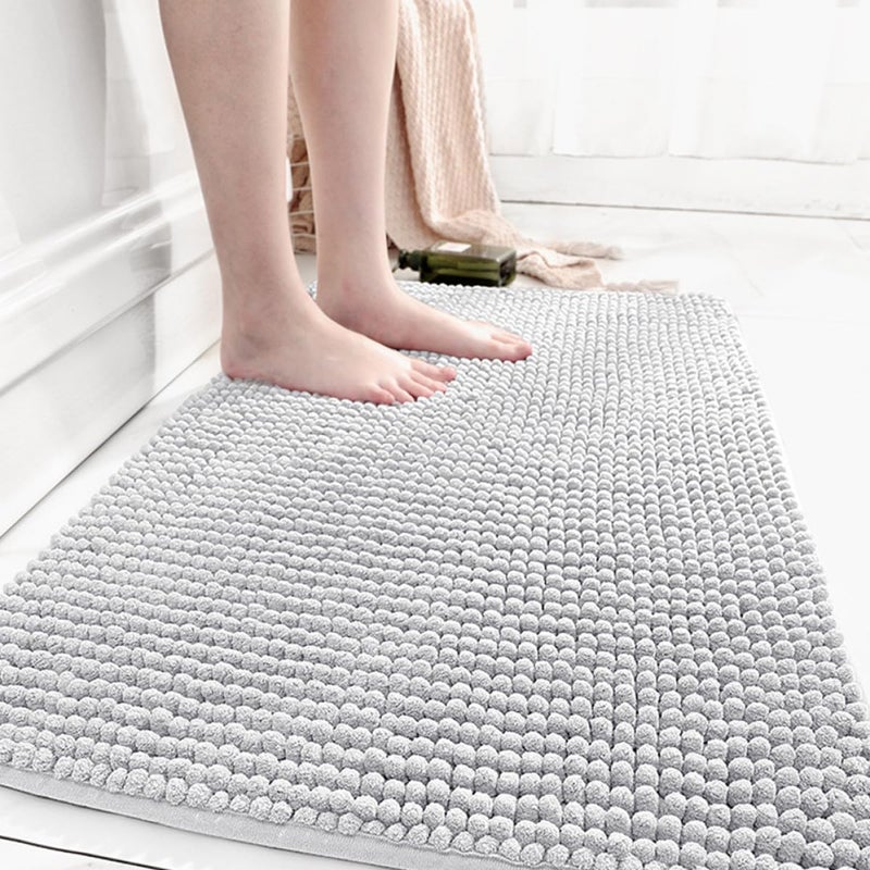 Short Pile Chenille Bathroom Rug 40x60cm Light Grey Water Absorbent Non-Slip Bath Mat for Entryway and Toilet Floor, Washable Absorbent Door Mat for Home Bathroom - Image 2