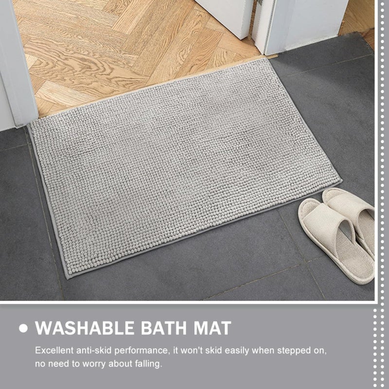 Short Pile Chenille Bathroom Rug 40x60cm Light Grey Water Absorbent Non-Slip Bath Mat for Entryway and Toilet Floor, Washable Absorbent Door Mat for Home Bathroom - Image 5