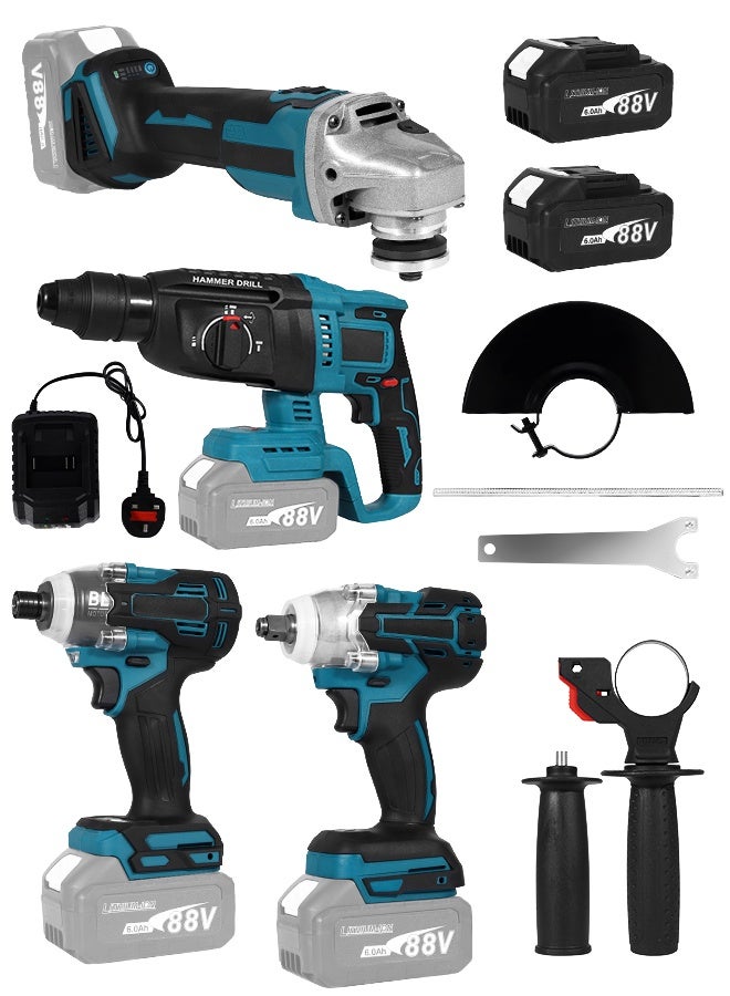 ALongDeng 21V Brushless Cordless Drill and Impact Driver Set 4-Tool Combo Kit with Hammer Drill Impact Wrench Impact Driver Angle Grinder 2 Batteries Fast Charger Electric Power Tools for Wood Metal Concrete - Image 1