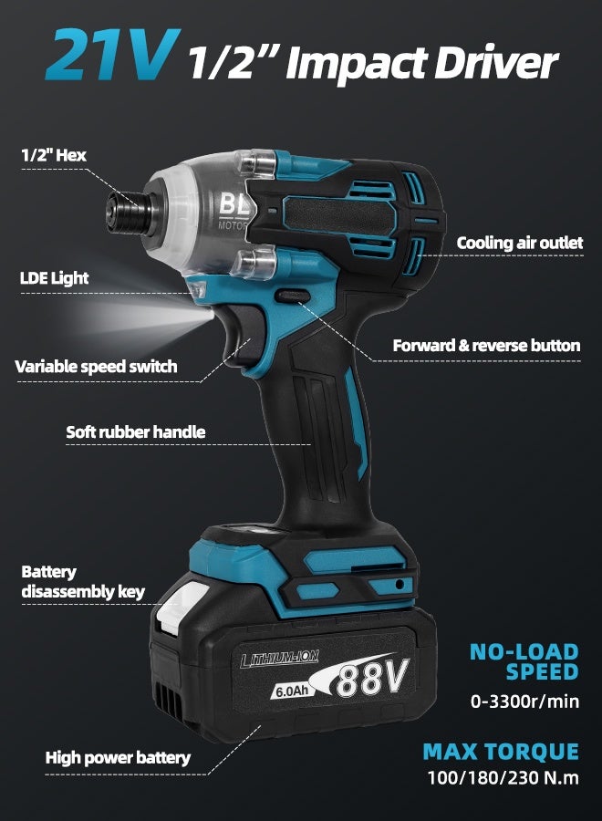 ALongDeng 21V Brushless Cordless Drill and Impact Driver Set 4-Tool Combo Kit with Hammer Drill Impact Wrench Impact Driver Angle Grinder 2 Batteries Fast Charger Electric Power Tools for Wood Metal Concrete - Image 3