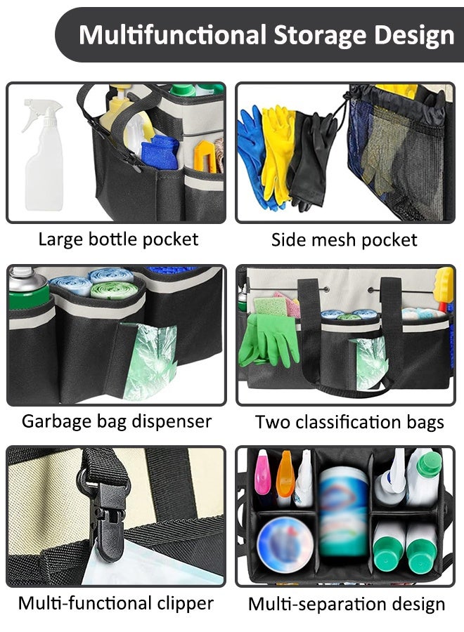 YIM-VIBEHAUS Large Tools Bag, Cleaning Storage Bag with Adjustable Shoulder Straps and Waist Belt, Wearable Cleaning Caddy Supplies Tote Bag, Cleaning Tool Organizers Bag with Foldable and Detachable Divider for Home, Housekeepers and Garden (Black and White) - Image 3