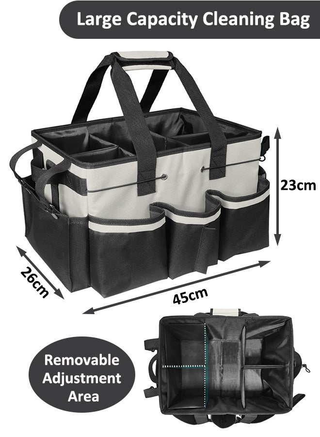 YIM-VIBEHAUS Large Tools Bag, Cleaning Storage Bag with Adjustable Shoulder Straps and Waist Belt, Wearable Cleaning Caddy Supplies Tote Bag, Cleaning Tool Organizers Bag with Foldable and Detachable Divider for Home, Housekeepers and Garden (Black and White) - Image 2