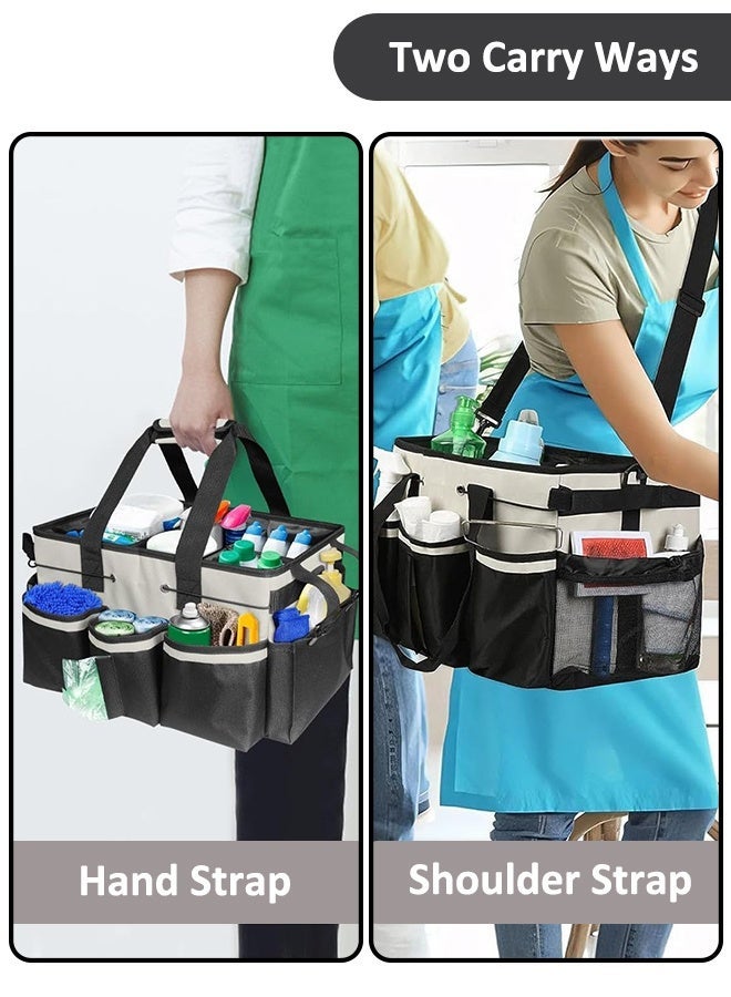 YIM-VIBEHAUS Large Tools Bag, Cleaning Storage Bag with Adjustable Shoulder Straps and Waist Belt, Wearable Cleaning Caddy Supplies Tote Bag, Cleaning Tool Organizers Bag with Foldable and Detachable Divider for Home, Housekeepers and Garden (Black and White) - Image 5