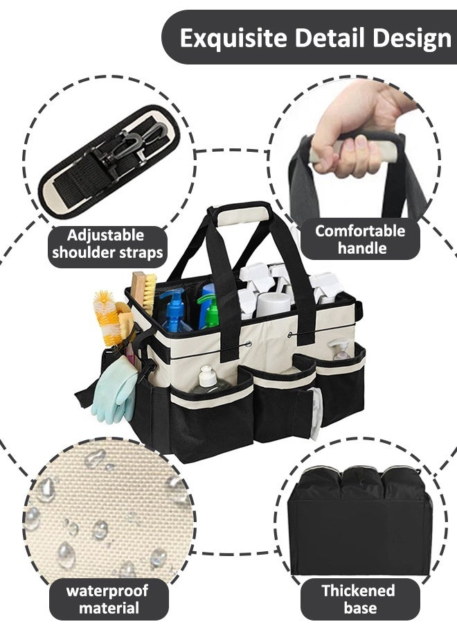 YIM-VIBEHAUS Large Tools Bag, Cleaning Storage Bag with Adjustable Shoulder Straps and Waist Belt, Wearable Cleaning Caddy Supplies Tote Bag, Cleaning Tool Organizers Bag with Foldable and Detachable Divider for Home, Housekeepers and Garden (Black and White) - Image 4