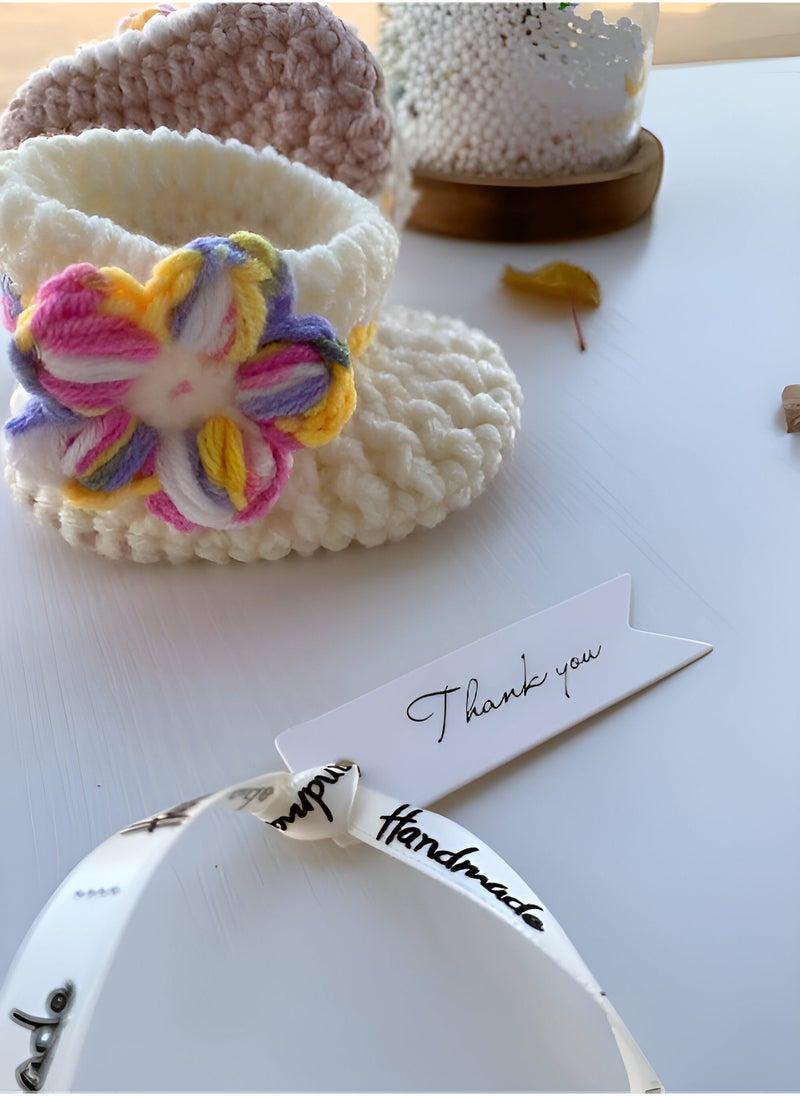 Braidise Creations Off White Braided Baby Booties With multicolour Puff Flower, 4 inch sole for new born, 2 to 6 months baby feet  - Image 2