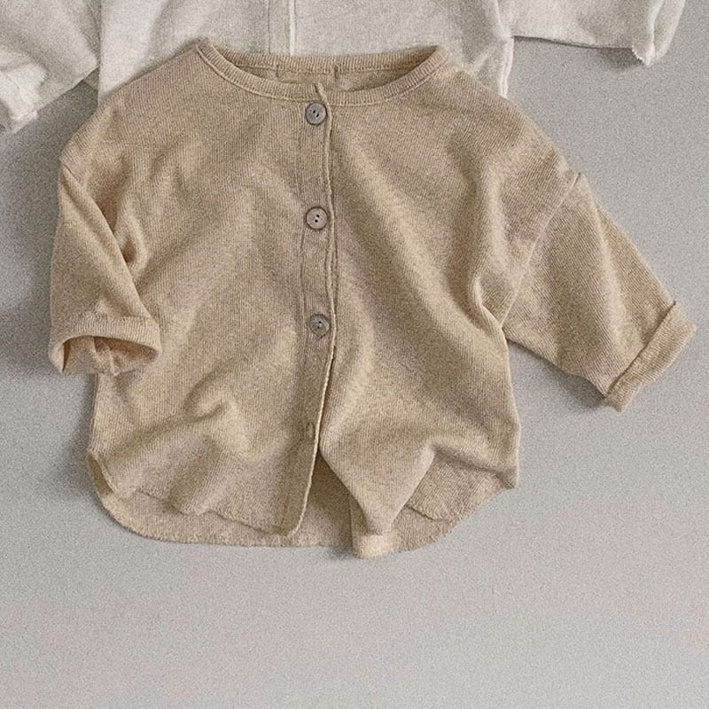 Korean-style Ins Baby and Young Childrens Wear Simple Fashionable Casual Cardigan Summer Thin Long-sleeved Baby Air-conditioning Suit Sun-protective Suit Light yellow  - Image 1