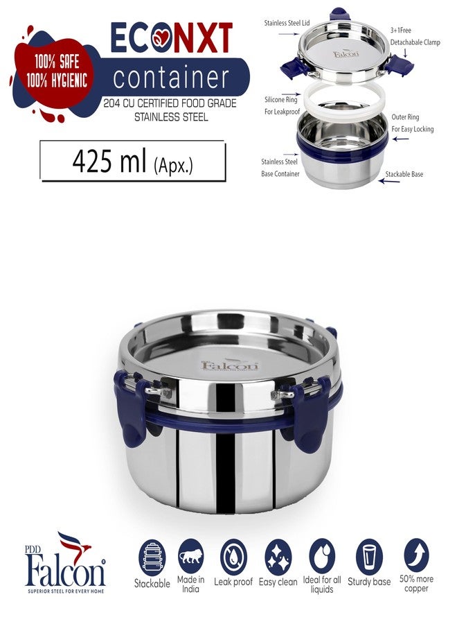 PDDFALCON Stainless Steel Eco Nxt Airtight Storage Container with extra Blue Clamp, BIS Certified, Jindal Seal & Made In India (425ml) - Image 2