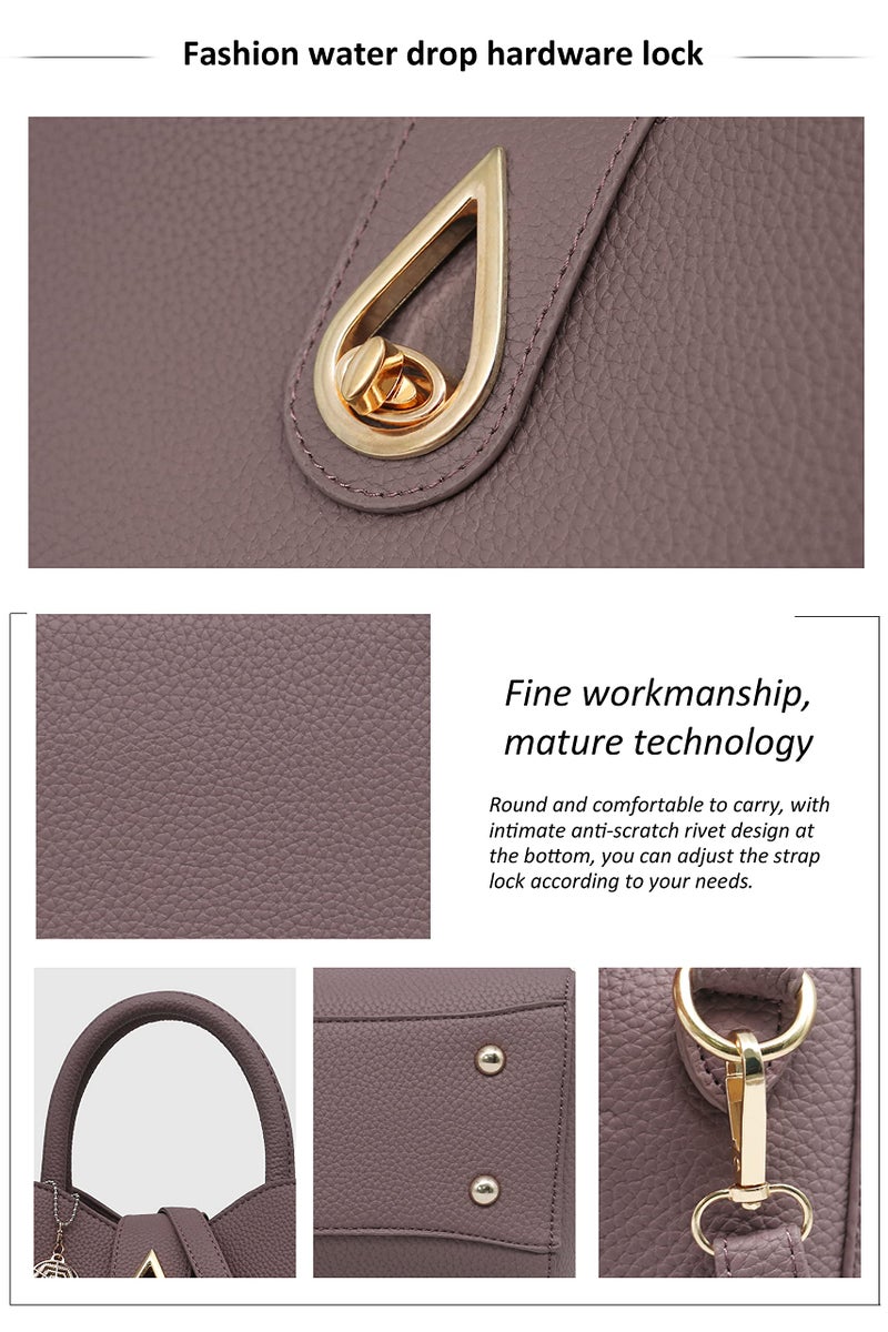 Pahajim Womens PU Leather Purse Top Handle Handbags for Ladies Designer Small Work Satchel Bags (purple) - Image 4